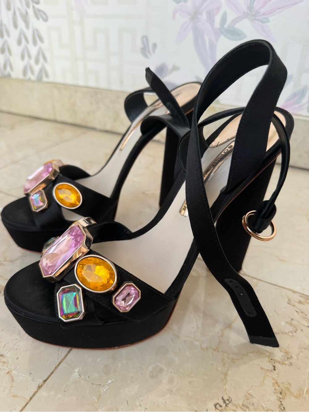 Sophia Webster Black Platform Gem-Embellished Heels